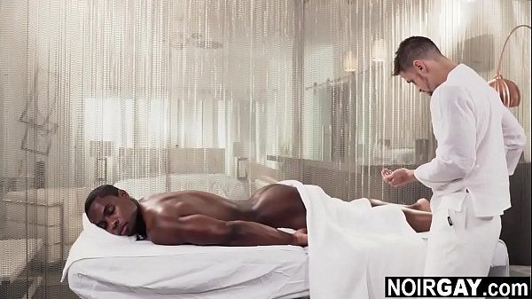 Hot black muscle gay getting a massage & rimming - 1