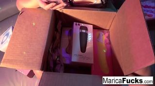 Fantasy Massage Marica gets a gift box of sex toys to use! Pmv
