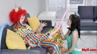 Shemale Sex Brunette MILF fucks clowns for halloween Girl On Girl