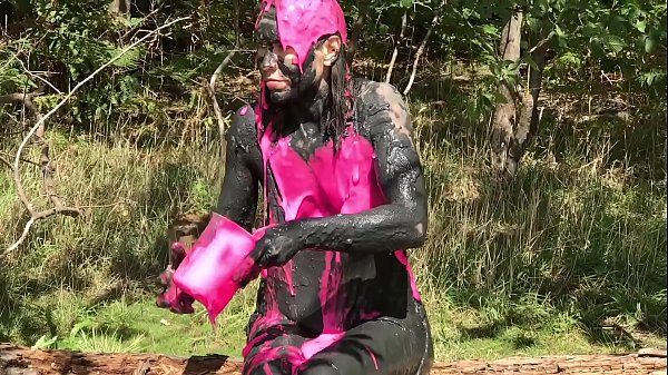 Pale Messy Cute Girl, Dirty Muddy and Gunged in Sexy Pink Cougars - 1