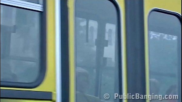 Crazy daring public bus sex action in front of amazed passengers and strangers by a couple with a cute girl and a guy with big dick doing a blowjob and a vaginal intercourse in a local transportation - 1
