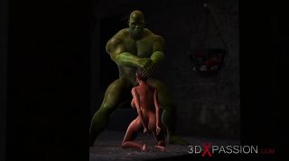 PornDT Young horny ebony slave gets fucked by big green monster in the dungeon Pussysex