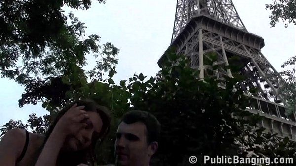 Eiffel Tower crazy public sex threesome group orgy with a cute girl and 2 hung guys shoving their dicks in her mouth for a blowjob, and sticking their big dicks in her tight young wet pussy in the middle of a day in front of everybody - 1