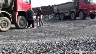 Gay A very cute blonde young lady is fucked in public threesome at a construction site Adultlinker