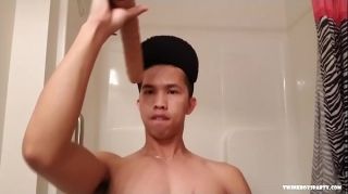 Awesome Twink Raul Dildo Jacking In Shower Long Hair