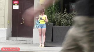 Analfucking Jeny Smith walks in public with transparent shorts. Real flashing moments Bunduda