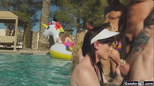 Daddy Four shemales in an anal pool group orgy Style - 1