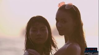 Dick Suck Lesbian Asian and European girlfriends playing in the ocean Shesafreak