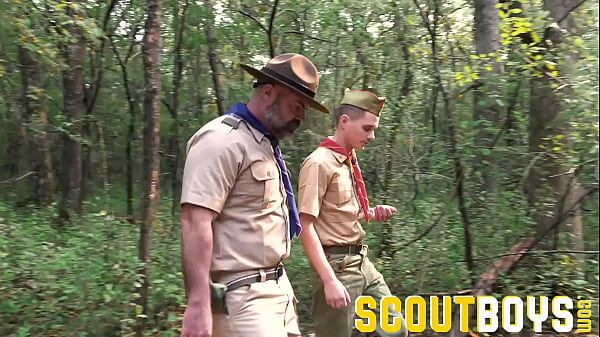 ScoutBoys Muscle bear fucks twink sons in the woods - 1