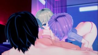 Lesbians Two cute Femboys getting fucked in a threesome. Gay Hentai. Titfuck