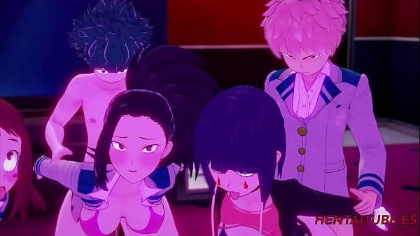 Boku No Hero Hentai - Orgy Yaoyorozu  Momo, Ochako Uraraka & Kyoka Jiro With Deku, Todoroki & Bakugou with crempie 3D Cartoon Anime - 2