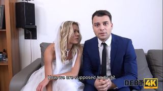 No Condom DEBT4k. Debt collector fucks the bride in white dress and stockings And