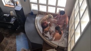 Kiss Spa bath three girls one guy orgy | reverse gangbang | Interracial Sexy Sluts