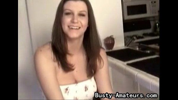 Busty amateur Sara jiggling her boobs on her interview - 1