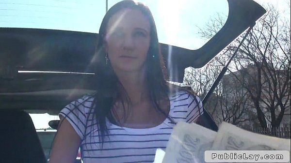 Delivery pizza girl bangs in public outdoors - 1