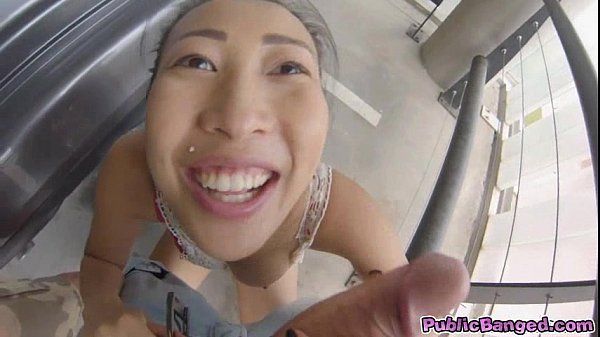 Asian slut Sharon Lee masturbates in toilet and gets banged in garage - 1